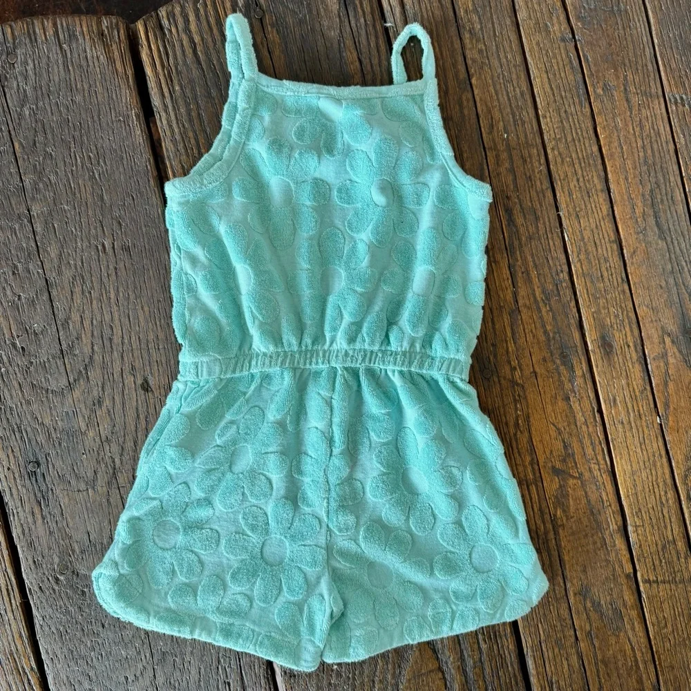 Baby Gap Girls Aqua Aquarium Romper Shorts Size 4 Years Summer Flowers Beach - Picture 2 of 5